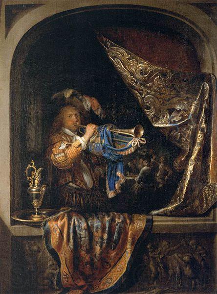 Gerard Dou Trumpet-Player in front of a Banquet Germany oil painting art
